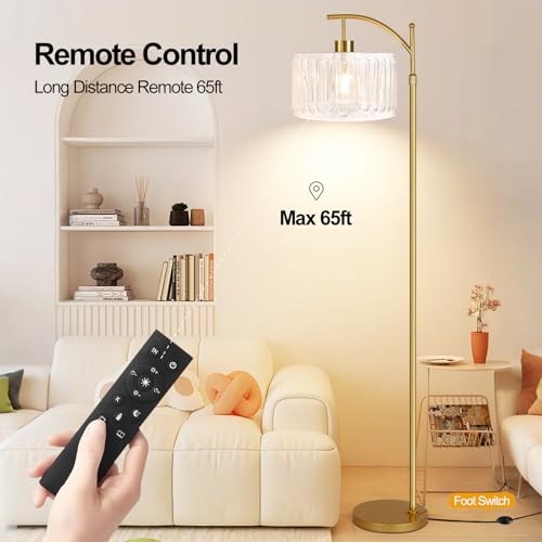 ILLMTW Glass Floor Lamp for Living Room,Bedroom,Gold Dimmable Standing Lamp with Remote,Brass White Tall Lamp Boho Mid Century Modern Floor Lamps Arc Floor Light Lamp Bohemian - size: Floor Lamp-28