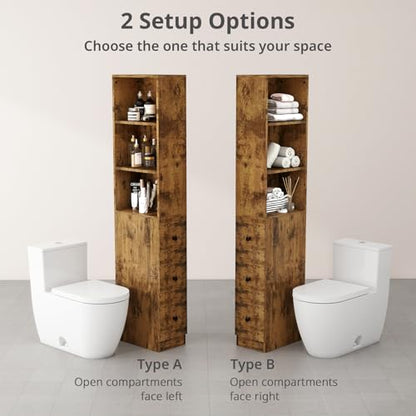 ARTETHYS Tall Slim Bathroom Storage Cabinet with Adjustable Shelves Rustic | Slim Free Standing Space Saver Organizer for Living Room Kitchen, 3 Drawers - color: Rustic