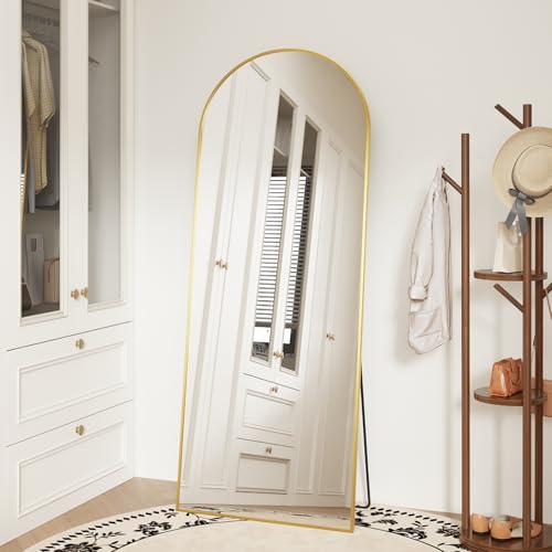 Sweetcrispy 56"x21" Arched Full Length Mirror, Full Body Mirror, Gold | Aluminum Alloy Thin Frame, Floor or Standing, Suitable for Bedroom, Living Room, Cloakroom - color: Gold-arched, size: 56"L x 21"W