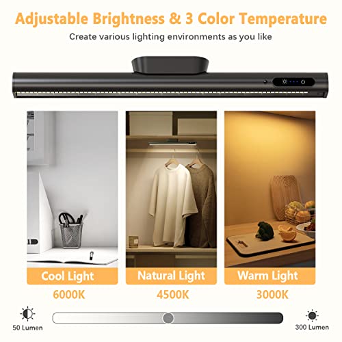 Hapfish Battery Powered Operated Wall Strip Lights, Rechargeable Magnetic LED Light Bar with Remote, Dimmable Desk Lamp, Under Cabinet Lighting Wireless for Mirror Closet Picture Room Kitchen - Black | Rechargeable with Remote,Dimmable Desk Lamp,Under Cab