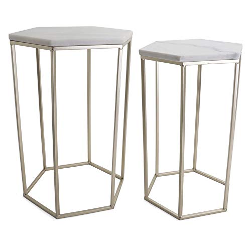 Nested Metal Side Tables - Set of 2 for Living Room & Bedroom (Gold) - color: Hexagon - Gold