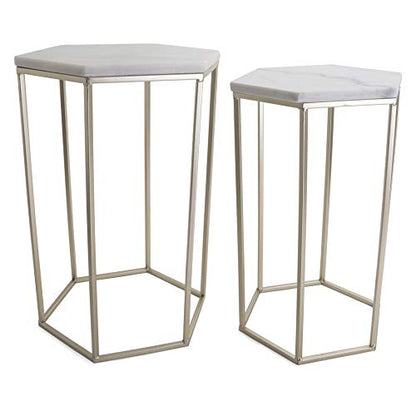 Nested Metal Side Tables - Set of 2 for Living Room & Bedroom (Gold) - color: Hexagon - Gold