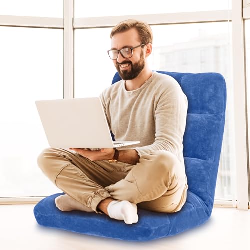 Floor Chair 14 Adjustable Positions w/Back Support, Padded Lazy Sofa w/Breathable Cotton & Skin-Friendly Coral Velve for Reading Meditating Gaming,Blue - color: Blue