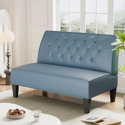 annjoe Button Tufted Loveseat Settee Upholstered Sofa Backrest Buckle Couch Banquette Bench for Dining Room Living Room Bedroom Funiture-Blue - color: Blue