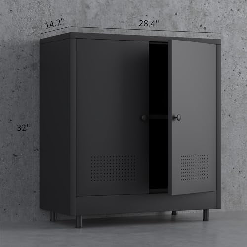 Metal Storage Cabinet with 2 Doors and Adjustable Shelf, Steel Accent Sideboard Buffet Cabinet for Home, Office, Garage, Entryway, Living Room, Kitchen Pantry and Dining Room (Black) - color: Black