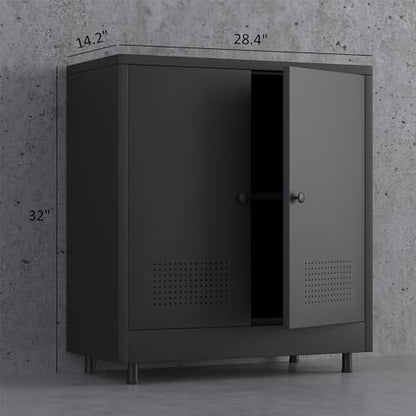 Metal Storage Cabinet with 2 Doors and Adjustable Shelf, Steel Accent Sideboard Buffet Cabinet for Home, Office, Garage, Entryway, Living Room, Kitchen Pantry and Dining Room (Black) - color: Black
