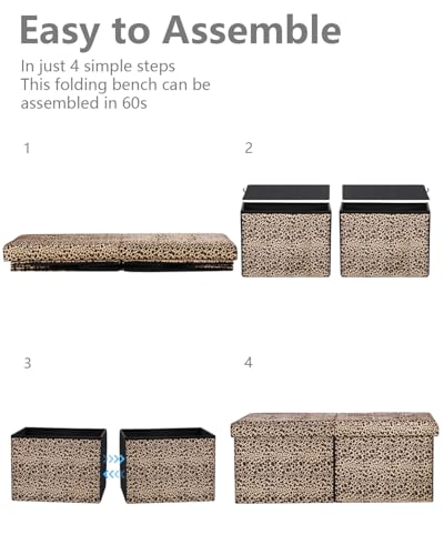 AmasSmile Footrest Ottoman Storage Bench,34" Velvet Folding Chest,Leopard | Large Ottoman with Storage,Thicker Foam Padded Seat,Livingroom,Dorm,Bedroom,Entryway,Easy to install,34 x 13 x 13in - color: Leopard Print-velvet