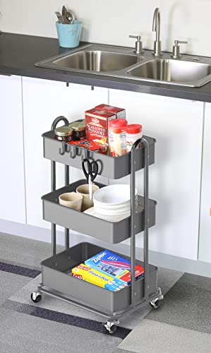 Simple Houseware 3-Tier Heavy Duty Metal Utility Rolling Cart, Silver - color: Silver