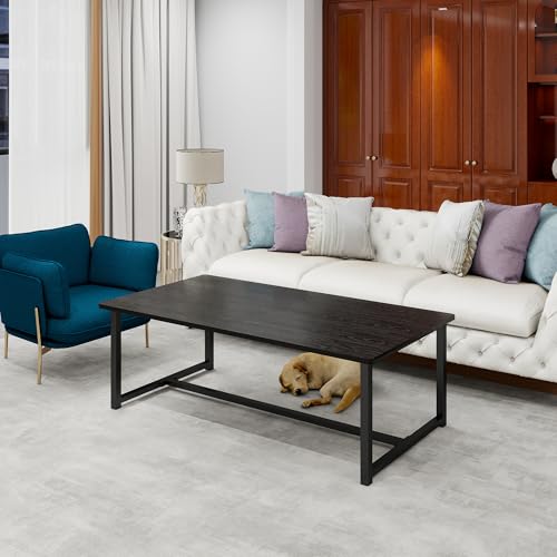 Black Rectangle Coffee Table for Living Room, 35.4 Inch | Easy Assembly, Modern Wood & Metal Living Room Tables, Mid Century Industrial Center Table for Small Spaces, Apartment - color: Black