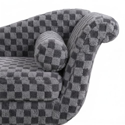 ERYE Upholstered Left Facing Chaise Lounge Chair W/Scroll Arms and Wood Legs, Elegant Chaise Lounge Square Pattern Accent Recliner Lounger Sofa for Living Room Bedroom - color: Smoke Grey Faux Fur/L