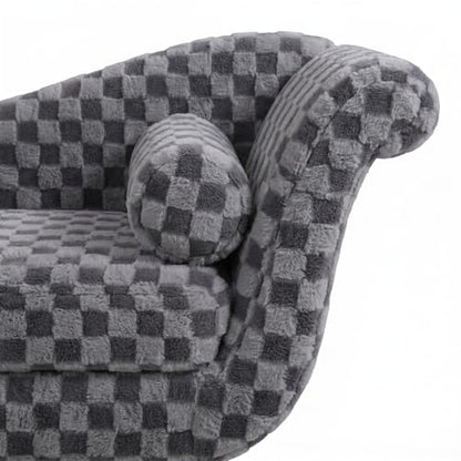 ERYE Upholstered Left Facing Chaise Lounge Chair W/Scroll Arms and Wood Legs, Elegant Chaise Lounge Square Pattern Accent Recliner Lounger Sofa for Living Room Bedroom - color: Smoke Grey Faux Fur/L