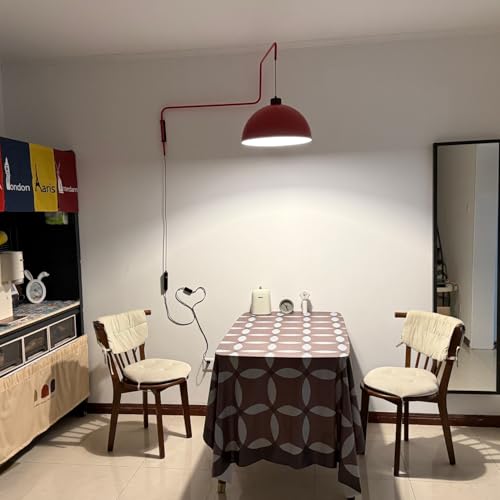 Modern Swing Arm Wall Sconce Plug in Red Wall Lamp Dome Shade | Dome Shade Long Arm Wall Mounted Reading Light for Bedroom Dining Room - color: Red