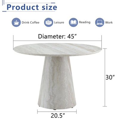 45" Round Dining Table for 4,Grey Faux Marble Dining Room Table,Modern Round Dinner Table,Small Round Dining Table with Pedestal Base,for Dining Room Kitchen - color: 45'' Grey