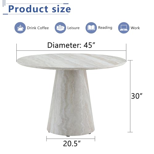 45" Round Dining Table for 4,Grey Faux Marble Dining Room Table,Modern Round Dinner Table,Small Round Dining Table with Pedestal Base,for Dining Room Kitchen - color: 45'' Grey