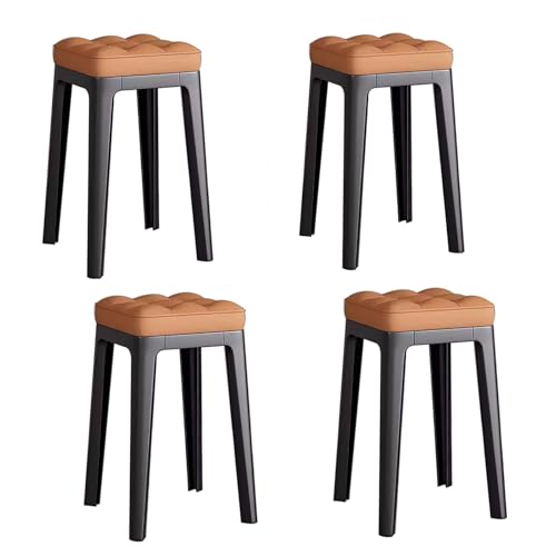 Stackable Chairs, A Set of 4 Dining Chairs with Plastic Legs Portable Upholstered Backless Design Ideal for Restaurants Kitchens - color: Brown