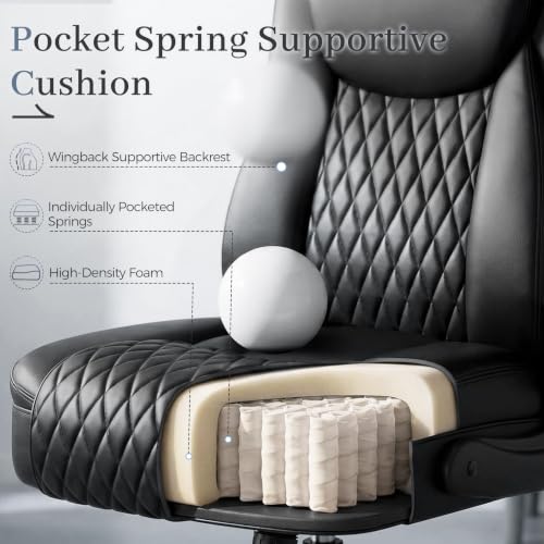 GTPOFFICE Executive Office Chair with Comfortable Lumbar Support, Ergonomic Gaming Chair with Flip-up Armrests & Zoned Pressure-Relief Cushion, Comfy PU Leather Desk Chair, Light Black - color: Light-black