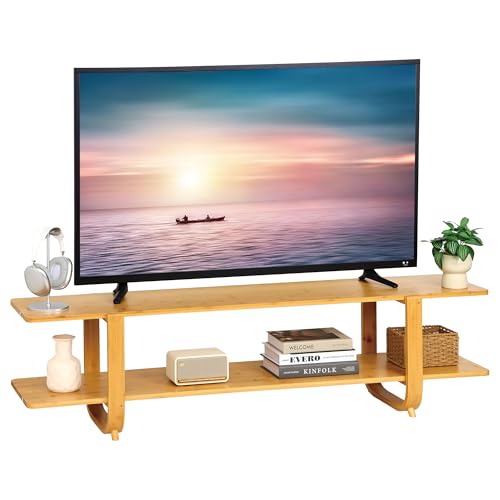 Bamboo TV Stand for TVs up to 65", Accent Entertainment Center with Storage, Media Console Table with Shelf, Modern TV Stand for Living Room, Bedroom, 55"(L), Burlywood - color: Burlywood
