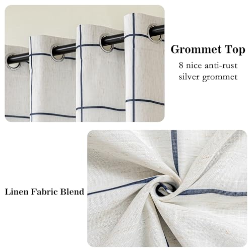MYSKY HOME 100% Blackout Plaid Linen Curtains 63 Inches Long 2 Panels Double Layer Farmhouse Thermal Insulated Checkered Print Grommet Drapes for Living Room Bedroom, 2 Pcs, 52" Wide, Navy Blue - color: Navy Blue, size: 52"W x 63"L (Pack of 2)