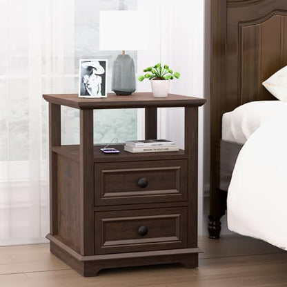 24" Tall End Table with Charging Station & 2 Drawers | Double 18W Fast Charge, Large 18" Bedside Table, Open Shelf, Living Room, Bedroom, Home Office - color: Cherry, size: 1 Piece