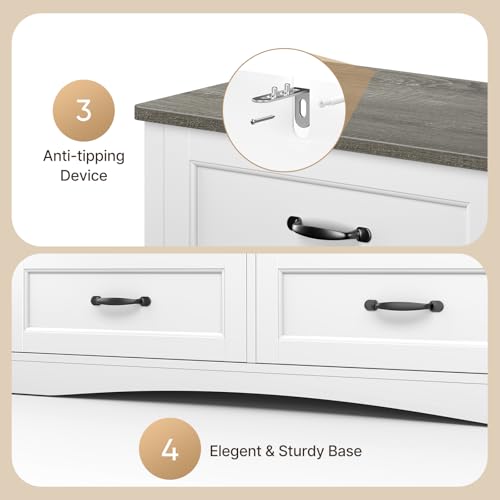 Gizoon 47" 6 Drawer Dresser, White & Grey Chest of Drawers Bedroom | 6 drawer wood dresser with metal handles. Storage cabinet organizer for bedroom, kids nursery room and home office - color: Grey