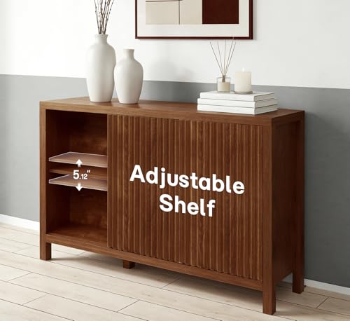 ZYBT Fluted Sideboard Buffet Cabinet with Storage, Modern Credenza Buffet Sideboards Bar Cabinet Console Table with Adjustable Shelves Slide Door for Living Room Hallway Kitchen Entryway - style: 3Door