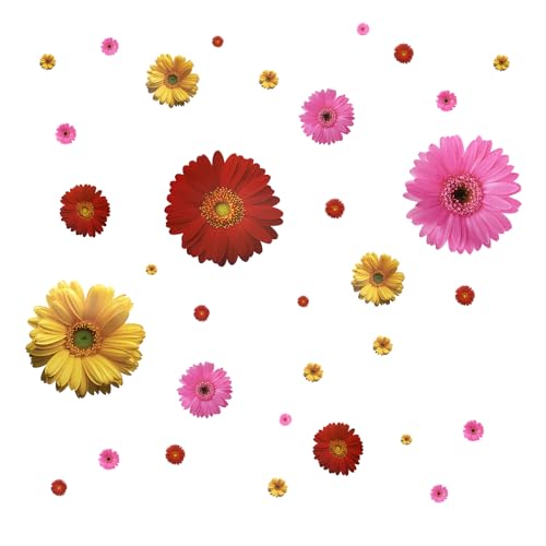 3Pcs Daisy Wall Stickers Yellow and Pink and Red 3D Flowers Wall Decal DIY Modern Room Decor Removable Bedroom Living Room Creative Window Sticker Home Wall Art Decorations - color: Yellow + Pink + Red