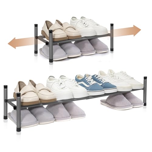 STORAGE MANIAC Expandable Shoe Rack, 4 Pairs Stackable Small Shoe Rack, Metal Adjustable Shoes Organizer for Closet, Entryway, Hallway, Garage, Front Door, Shoes Shelves, Black 1 Tier - color: Black, size: 1 Tier