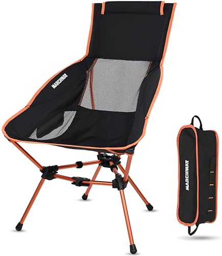 MARCHWAY Lightweight Folding High Back Camping Chair with Head Support, Stable Portable Compact for Outdoor Camp, Travel, Beach, Picnic, Festival, Hiking, Backpacking (Highback Orange) - color: Highback Orange