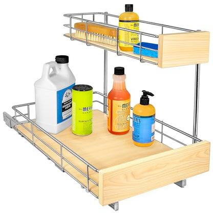 LYNK PROFESSIONAL® SELECT™ Pull Out Under Sink Kitchen Cabinet Organizer - 11.5 in. x 18 inch deep Drawer - Sliding Shelf Organizer and Undersink Storage Shelves - Lifetime Ltd. Warranty – Chrome - color: 11.5"W x 18"D Wood