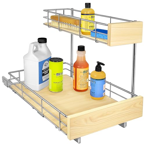 LYNK PROFESSIONAL® SELECT™ Pull Out Under Sink Kitchen Cabinet Organizer - 11.5 in. x 18 inch deep Drawer - Sliding Shelf Organizer and Undersink Storage Shelves - Lifetime Ltd. Warranty – Chrome - color: 11.5"W x 18"D Wood