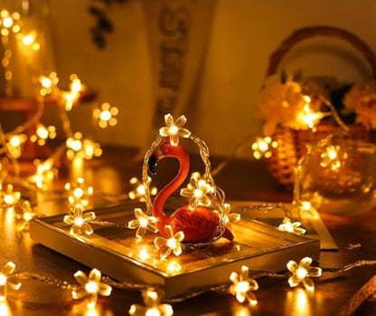 Flower String Lights Plug in, 16ft 50 LED Cherry Blossom Fairy String Lights Warm White for Party Birthday Wedding Christmas Home Decoration, WLD0008