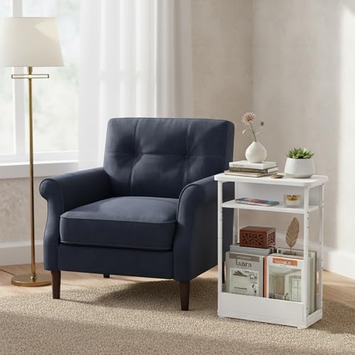 Narrow Side Table,3-Tier Slim End Table with Storage Shelf,Modern Sofa Table Thin Side Table for Narrow and Small Spaces, Skinny Bedside Table Small Nightstand with Magazine Rack Space Saving/White - color: White