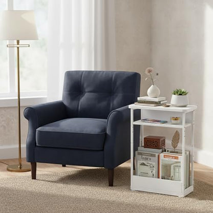Narrow Side Table,3-Tier Slim End Table with Storage Shelf,Modern Sofa Table Thin Side Table for Narrow and Small Spaces, Skinny Bedside Table Small Nightstand with Magazine Rack Space Saving/White - color: White