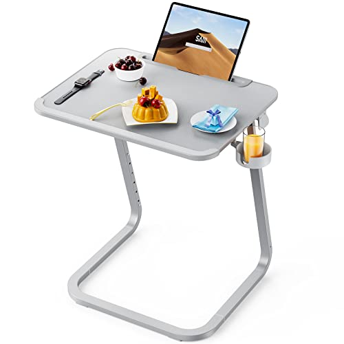 SAIJI Heavy Duty TV Trays Upgraded TV Tables for Eating on Couch | Angle & Height Adjustable Living Room Dinner Table, Laptop Desk for Sofa/Bedside/ Recliner, with Cup Holder and Tablet Slot - color: Grey