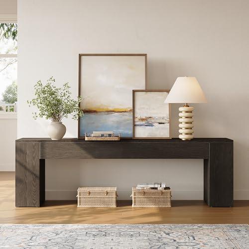 LITTLE TREE 70.8" TV Stand, Wooden Entertainment Center, Low TV Console Table for TVs Up to 80", Modern Chic Entertainment Center for Living Room, Bedroom, Apartment, Black, Easy Assembly
