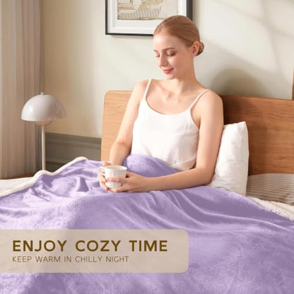 BEAUTEX Sherpa Fleece Twin Blankets Soft Fluffy Flannel Plush Cozy | Fuzzy Beige Cuddle Blanket for Couch, Bed, Sofa, Adults (60" x 80", Beige) - color: Lavender, size: Twin-60"x80"
