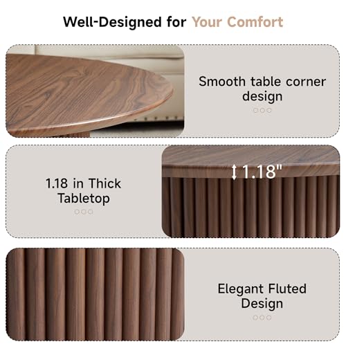 31.5" Round Coffee Table, Modern Fluted Accent Center Table with Metal Frame, Wooden Circle Coffee Tables for Living Room Small Space or Office (Walnut) - color: Walnut 31.5" Round