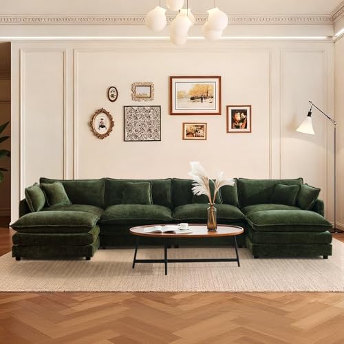 137" Chenille U Shaped Modular Sofa with Ottoman,Green | Randomly Assemble Modular Sofa Sets, Modern Recliner Deep Seat Sofa Set for Living Room,Office - color: Green, size: 4S+2O