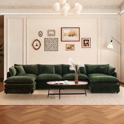 137" Chenille U Shaped Modular Sofa with Ottoman,Green | Randomly Assemble Modular Sofa Sets, Modern Recliner Deep Seat Sofa Set for Living Room,Office - color: Green, size: 4S+2O