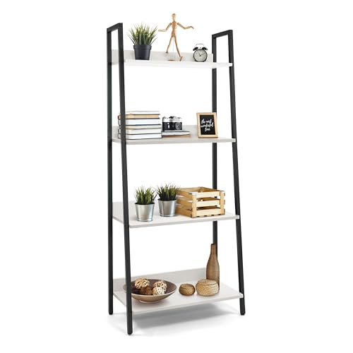 CAPHAUS 4 Tier Ladder Bookshelf, 24 Inch Width Free Standing Shelf, Bookcase Shelf Storage Rack Organizer, Industrial Book Shelves for Home Office, Living Room, Kitchen, White Wooden Shelves - color: White, size: 4-Tier