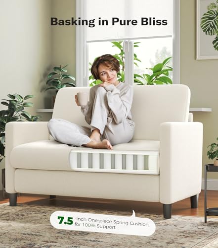 Welzona Loveseat, 51" Small Couch, Teddy Love Seat, Small Loveseat Sofa | Comfy Teddy Fabric, Tool-free Setup, Washable Covers, All-wood Small Sofa Couch for Living Room, Bedroom, Small Spaces, Beige - color: Beige, size: loveseat