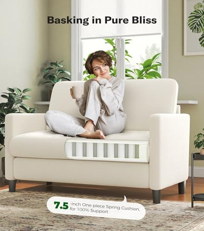 Welzona Loveseat, 51" Small Couch, Teddy Love Seat, Small Loveseat Sofa | Comfy Teddy Fabric, Tool-free Setup, Washable Covers, All-wood Small Sofa Couch for Living Room, Bedroom, Small Spaces, Beige - color: Beige, size: loveseat