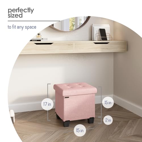 Storage Ottoman Cube with Small Bin, 15-in Square Ottoman with Storage for Living Room and Bedroom, Small Ottomans Foot Rest, Fabric Foot Stools Ottomans Max 330lbs, Pink - color: 10 - Pink