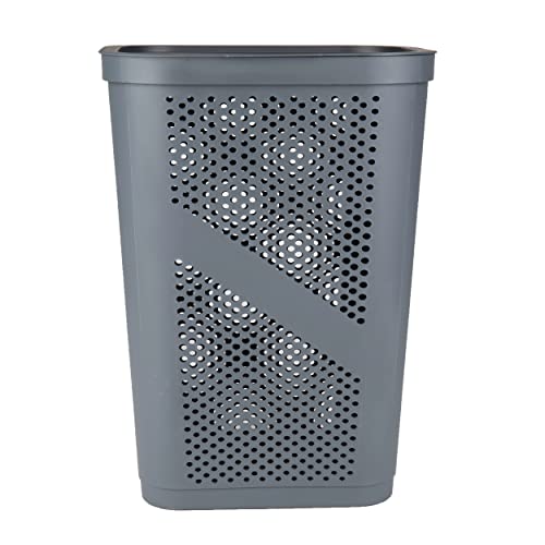 Mind Reader Slim Laundry Hamper with Lid, 60L Clothes Basket, Ventilated Plastic, Gray - color: Gray, size: Single