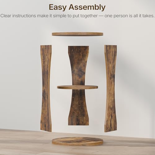 Round Side Table, 3-Tier Small End Table with Storage Shelves, Wooden Accent Table for Living Room, Bedroom, Rustic Brown ET15BR - color: Rustic Brown