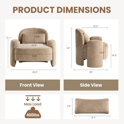 Accent Chair for Living Room, Modern Chenille Fabric Lounge Reading Sofa Chair with Lumbar Pillow, Upholstered Arm Chairs for Bedroom, Office, Brown - color: Brown