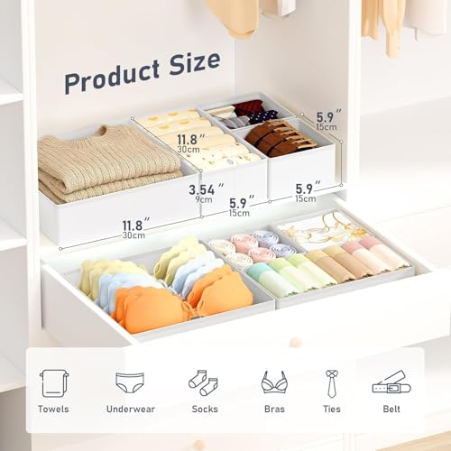 DIMJ Drawer Organizer Clothes Storage - 26 Pack Baby Dresser Organizer for Nursery, Foldable Closet Drawer Organizer Bins for Bedroom Organization, Fabric Storage Dividers for Socks, Underwears, Bras - color: White, size: 26 Pack