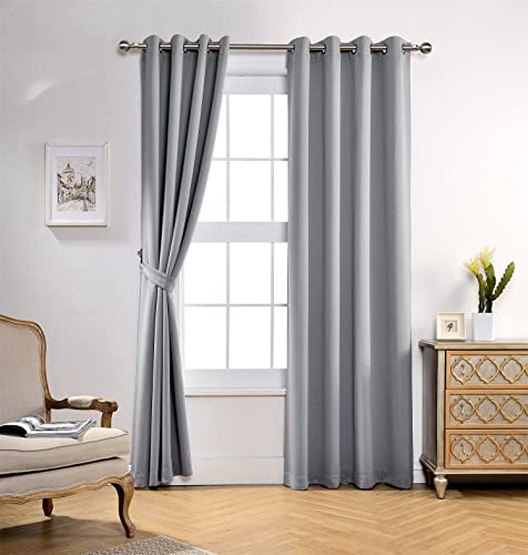 Room Darkening Soild Grommet Blackout Curtains for Kids Bedroom Window Curtains Set of 2 52x84 Inch Silver, Bonus 2 Tie Backs Included - color: Silver, size: 52"W x 84"L (Pack of 2)