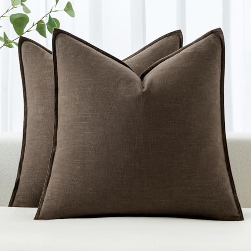 MIULEE Decorative Linen Pillow Covers 18x18 Inch Dark Coffee Chocolate | Boho Farmhouse Fall Autumn Couch Throw Pillows for Bed, Pack of 2 Accent Modern Pillowcases, Sofa Livingroom Home Decor - color: Dark Coffee, size: 18" x 18" (Pack of 2)