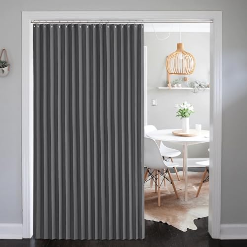 NICETOWN Blackout Room Divider Curtain for Bedroom 84 inches Long, Curtain for Patio Sliding Door & Living Room, Thermal Insulated Privacy Drapes with 21 Stainless Rings, 1 Panel, Grey, 100" Wide - color: Grey, size: 100"W x 84"L (Pack of 1)